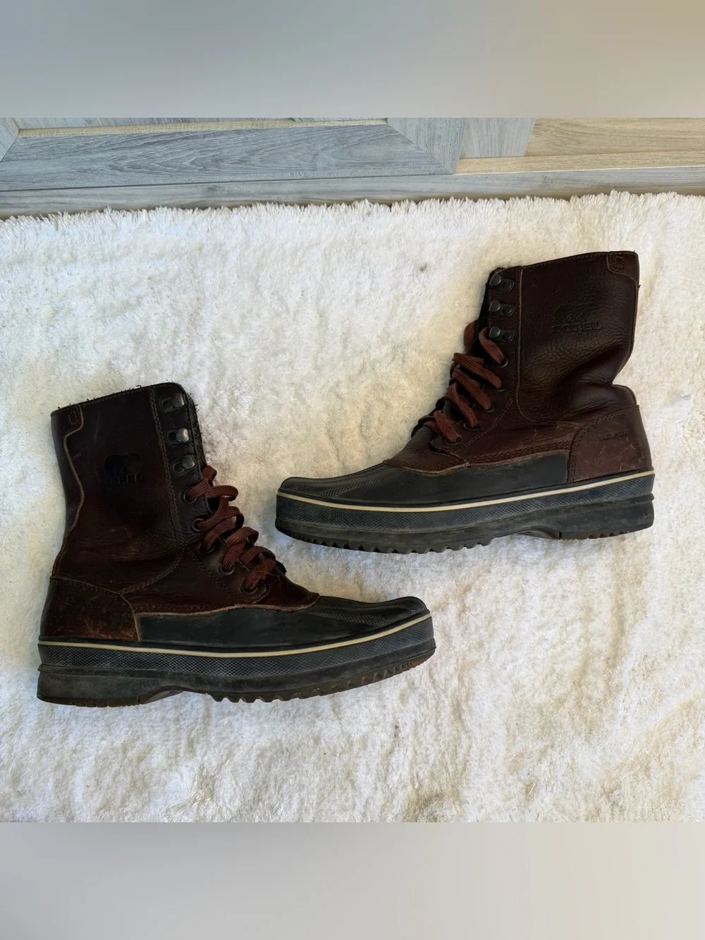 Sorel Men's 8 Caribou Duck Boots Brown Leather Waterproof Made in Canada Brown